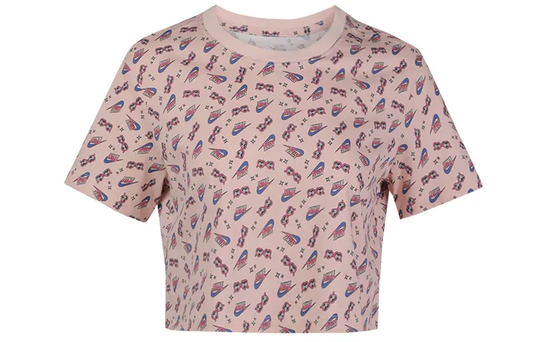 Nike Crop Tops Women's Pink Crew Neck Moderate