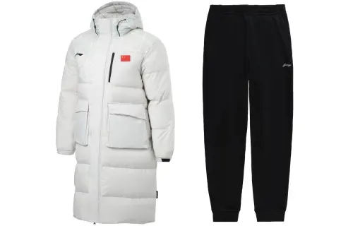 Li Ning Table Tennis Collection Solid Color Hooded Long Coat With Elastic Cuff And Fleece Lined Sweatpants