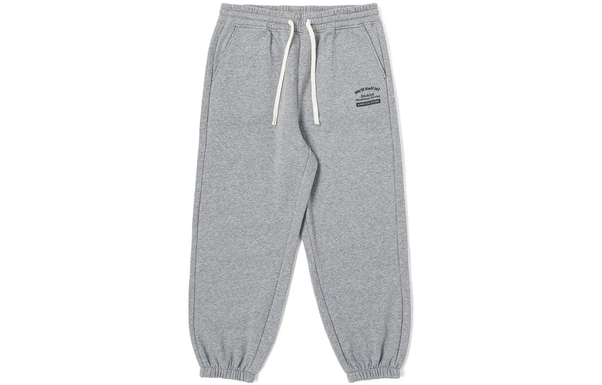 Dickies Letter Print Drawstring Fleece Lined Casual Pants Unisex Medium Feather Gray