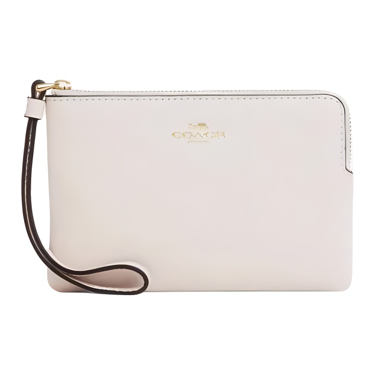 COACH Coach Corner Zip Wristlet 16 solid color pebbled zipper closure cow leather wrist clutch small women's white