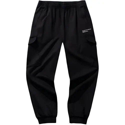 Anta Basketball Collection Sports Minimalist Style Solid Color Elastic Cuff Fleece Lined Casual Pants Men's Basic Black