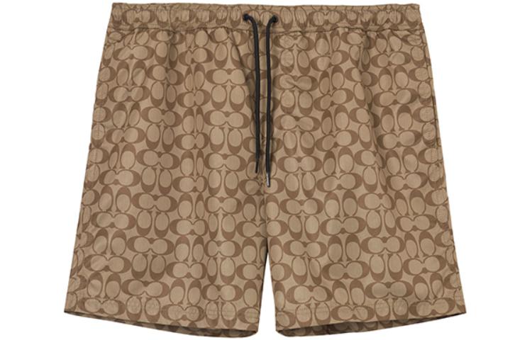 COACH SS23 Men's All-Over Logo Print Drawstring Swim Trunks Khaki