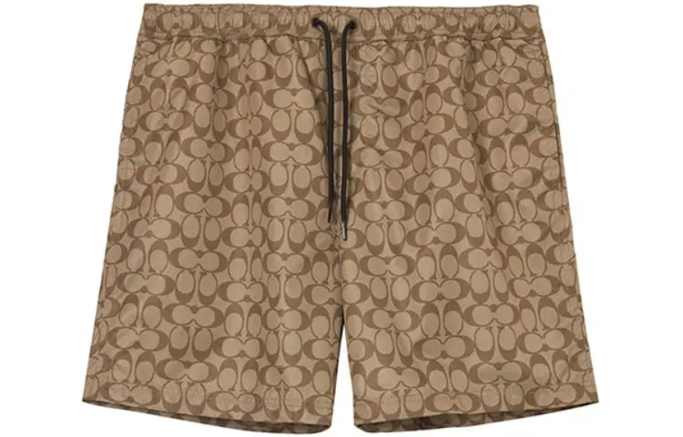 COACH SS23 Men's All-Over Logo Print Drawstring Swim Trunks Khaki