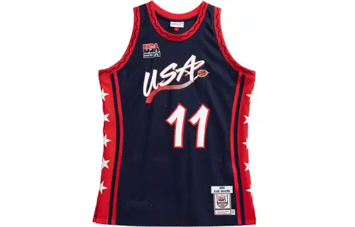 Mitchell & Ness Team USA Malone No. 11 AU Player Edition 1996 Olympic Games Retro Sports Loose Basketball Vest Uniform for Men and Women Navy Blue