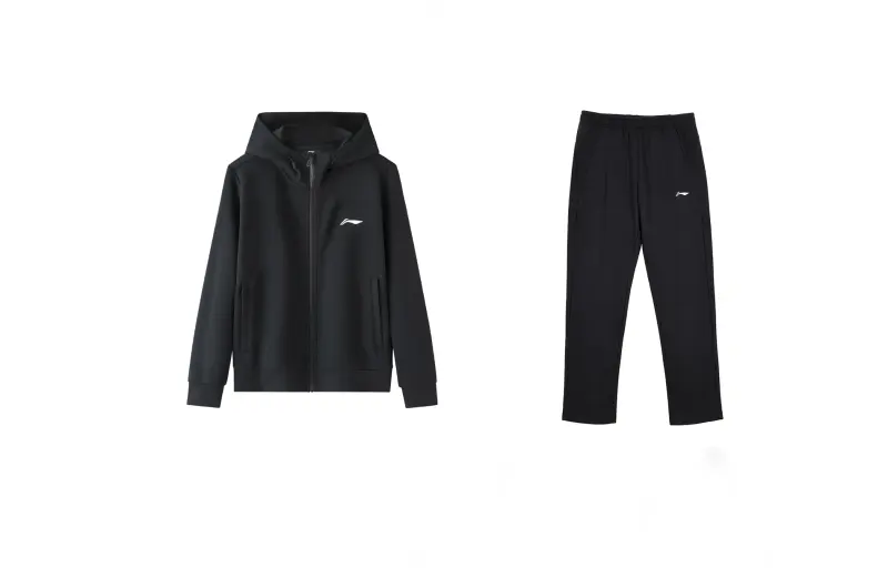 Li Ning Casual Sportswear Men's Set Black+Black Hooded Moderate