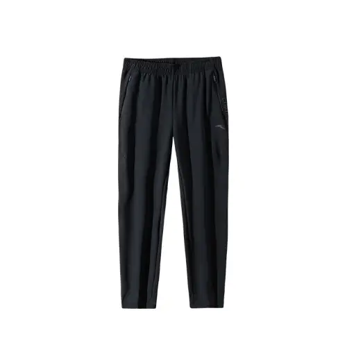 Anta Stretch Fleece Lined Straight Fit Elastic Knitted Fabric Casual Pants Men's Basic Black