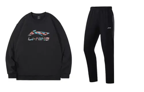 Li Ning Casual Sportswear Men's Set Black Crew Neck Moderate