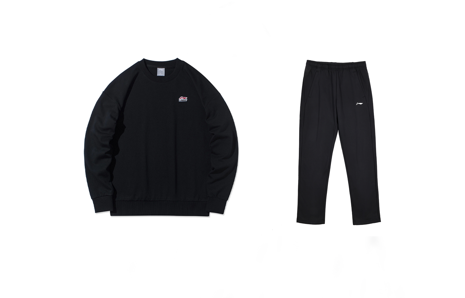 Li Ning Sports Fashion Collection Casual Sportswear Men’s Set Black+Black Crew Neck Moderate