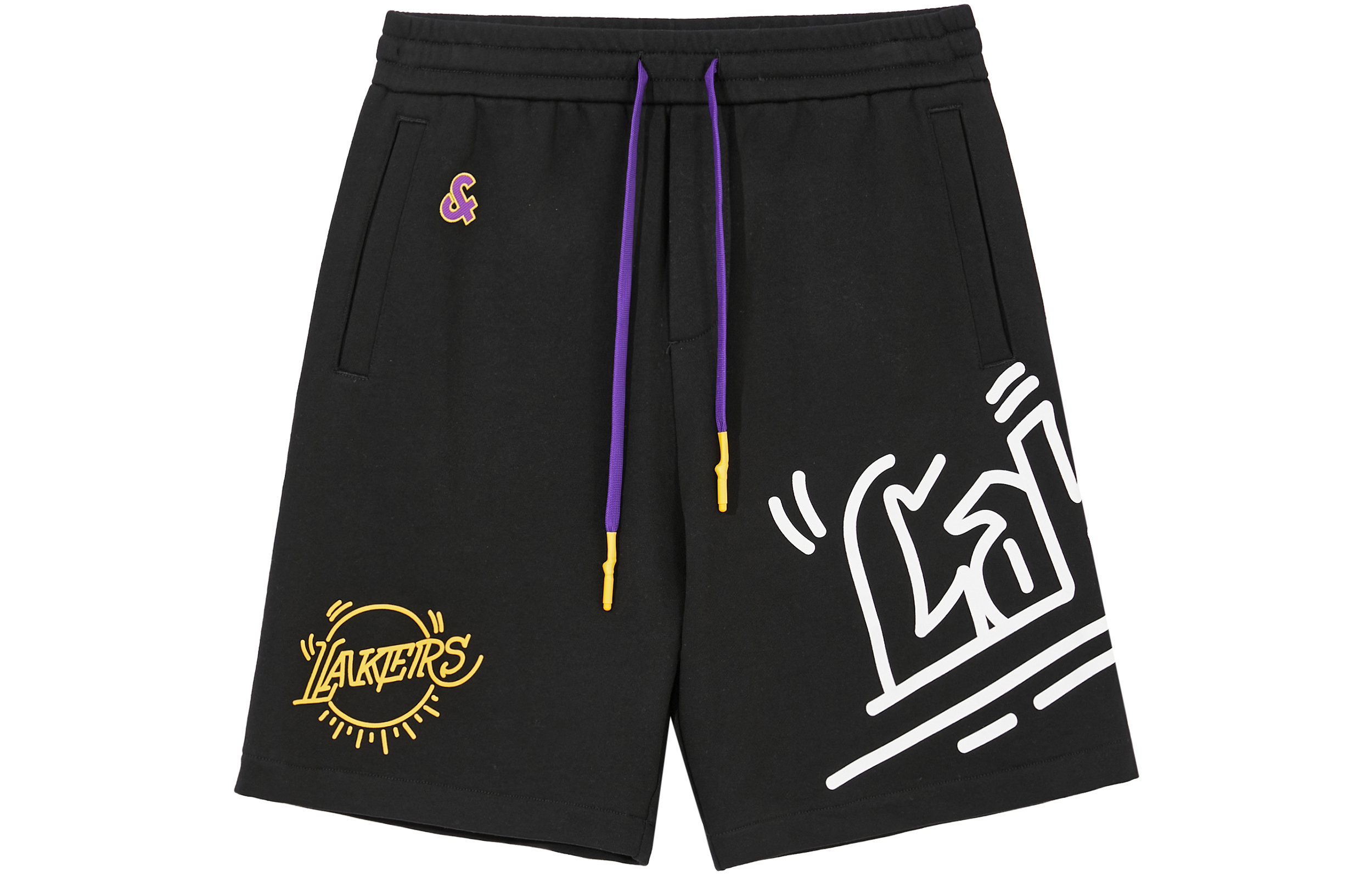 JACK JONES Jack Jones × NBA JACK&JONES x Lakers NBA joint model Lakers graffiti letter print five-point light color style summer high street boys' basketball pants American casual shorts men's black