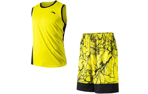 Quick dry basketball shorts, yellow set, with short sleeve, men's style