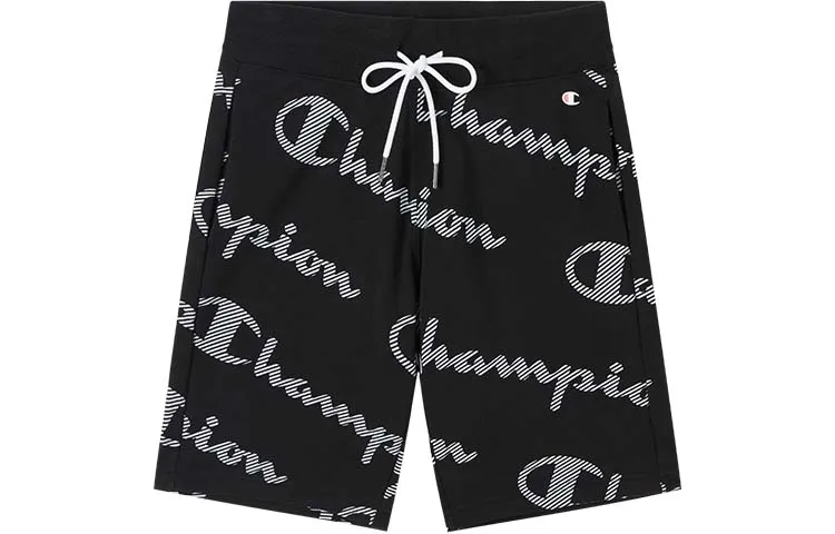Champion Casual Shorts Europe Version Unisex Black All Over Print