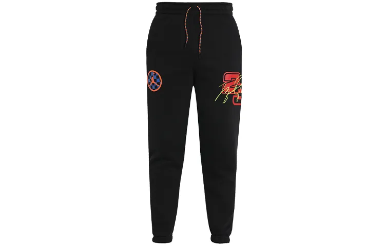 Jordan Air 23 Running Training Print Fleece Lined Foot Length Style Knitted Sweatpants Men's Black