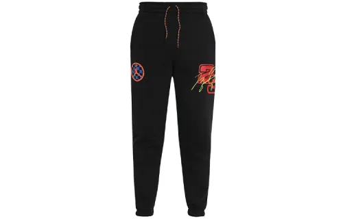 Jordan Air 23 Running Training Print Fleece Lined Foot Length Style Knitted Sweatpants Men's Black