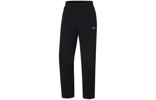 Li Ning Table Tennis Collection Solid Color Elastic Straight Cut Fleece Lined Breathable Casual Pants Men's Black