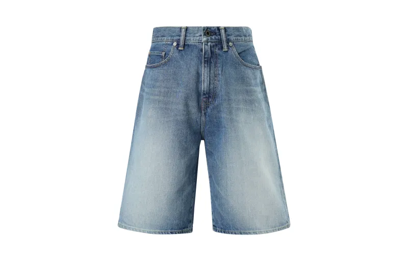 A BATHING APE SS24 Letter Print Denim Shorts Men's Blue