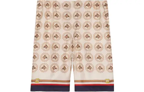 GUCCI Equestrian Print Silk Twill Shorts