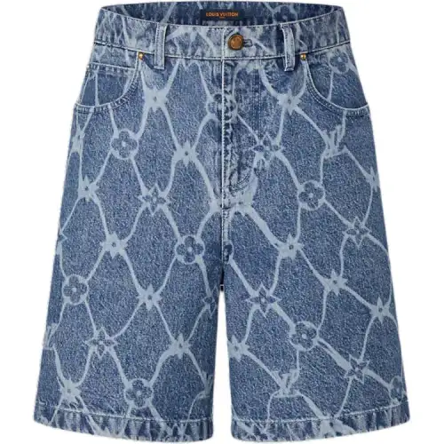 Lv Monogram Printed Denim Shorts