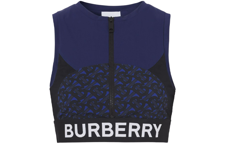 Burberry Tb Monogram Print Zipped Crop Top 'Deep Royal Blue'