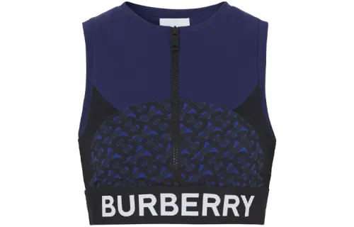 Burberry Tb Monogram Print Zipped Crop Top 'Deep Royal Blue'