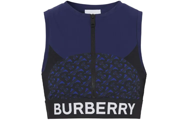 Burberry Tb Monogram Print Zipped Crop Top 'Deep Royal Blue'