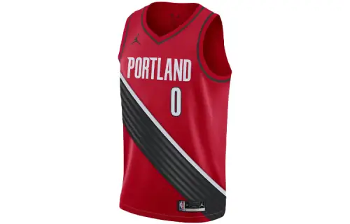 Jordan NBA Breathable Sleeveless Sports Basketball Jersey SW Fan Edition 20th Season Portland Trail Blazers Damian Lillard No. 0 Men's Red