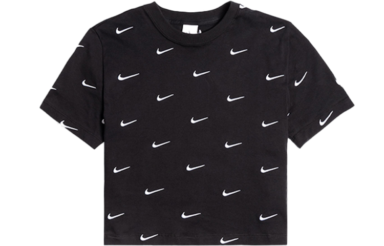 Nike All Over Swoosh Logo Cropped T Shirt Black