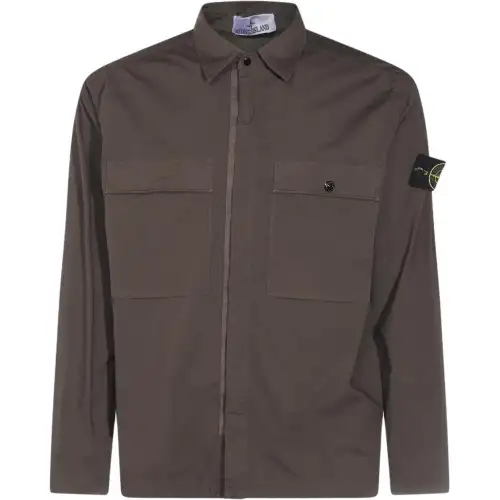 Stone Island Logo Patch Long Sleeved Overshirt