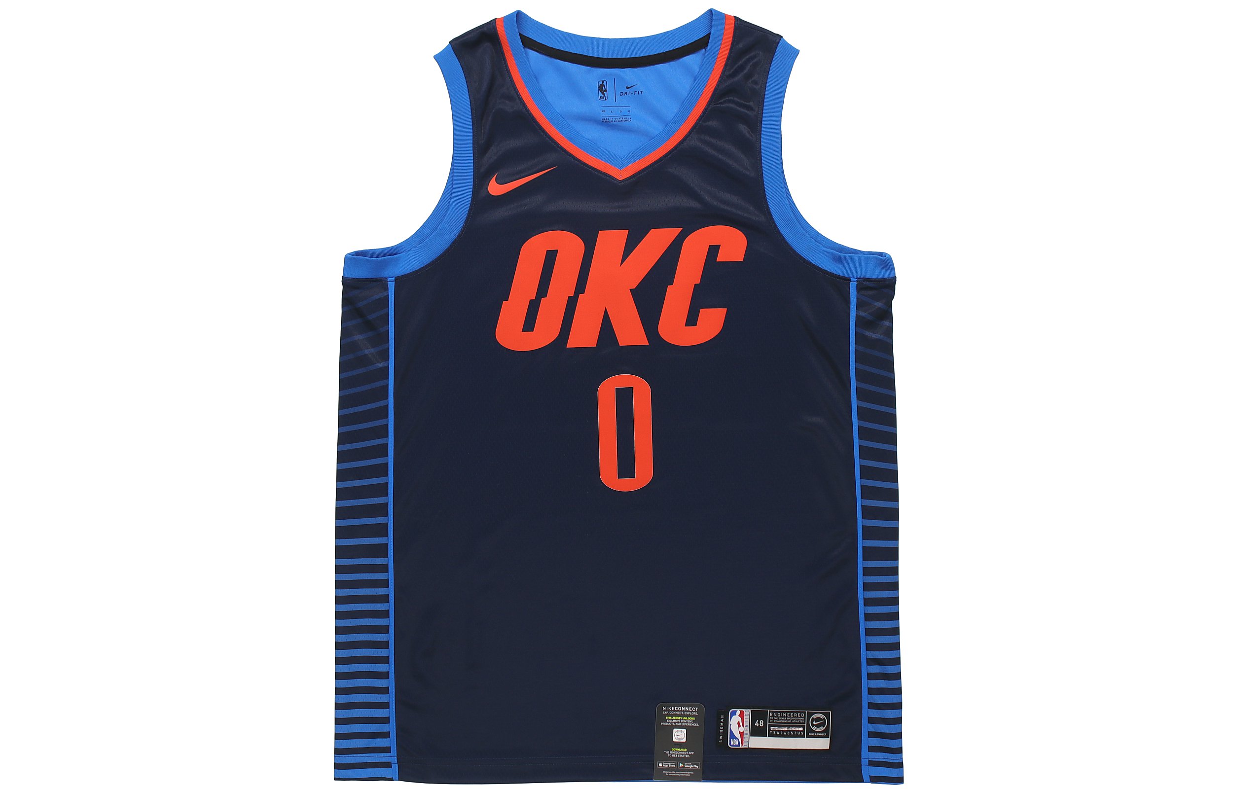Nike NBA SW Fan Edition Alphanumeric Printed Basketball Vest Oklahoma City Thunder Westbrook No. 0 Men's Model Signal Blue