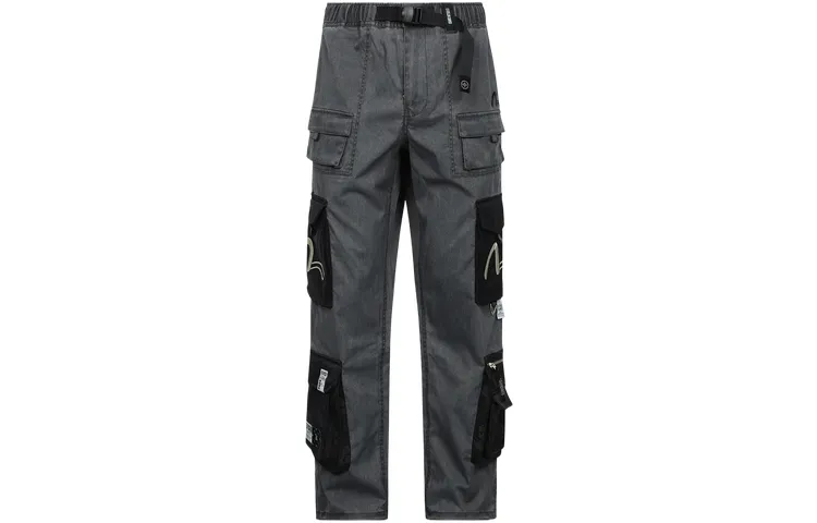 EVISU Casual Pants Men's Charcoal Gray Moderate Cargo Pants