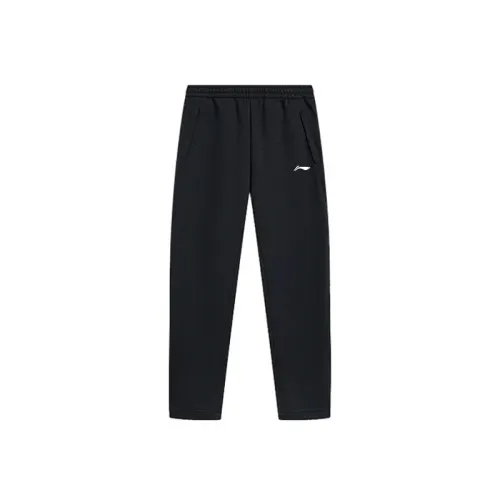 Li Ning Fitness Series Fleece Lined Bandeau Solid Color Elastic Sports Casual Pants Unisex Black