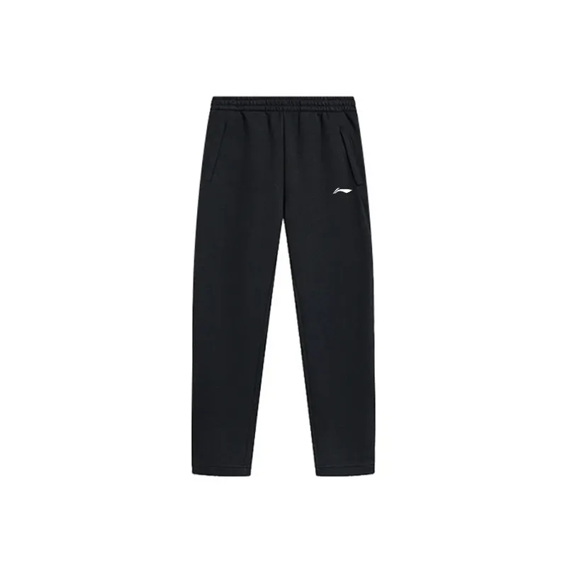 Li Ning Fitness Series Fleece Lined Bandeau Solid Color Elastic Sports Casual Pants Unisex Black