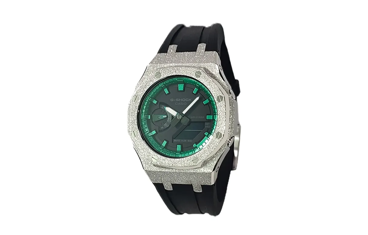 CASIO Custom Collection Electronic Movement Fluoroelastomer Strap Watch Men's Watches Green Dial