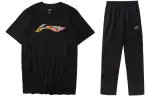 Li Ning Casual Sportswear Men's Set Black T Shirt+Black Pants Crew Neck Moderate