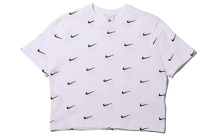 Nike All Over Swoosh Logo Cropped T Shirt White