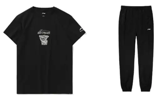 Li Ning Casual Sportswear Men's Set Black+Black Crew Neck Moderate