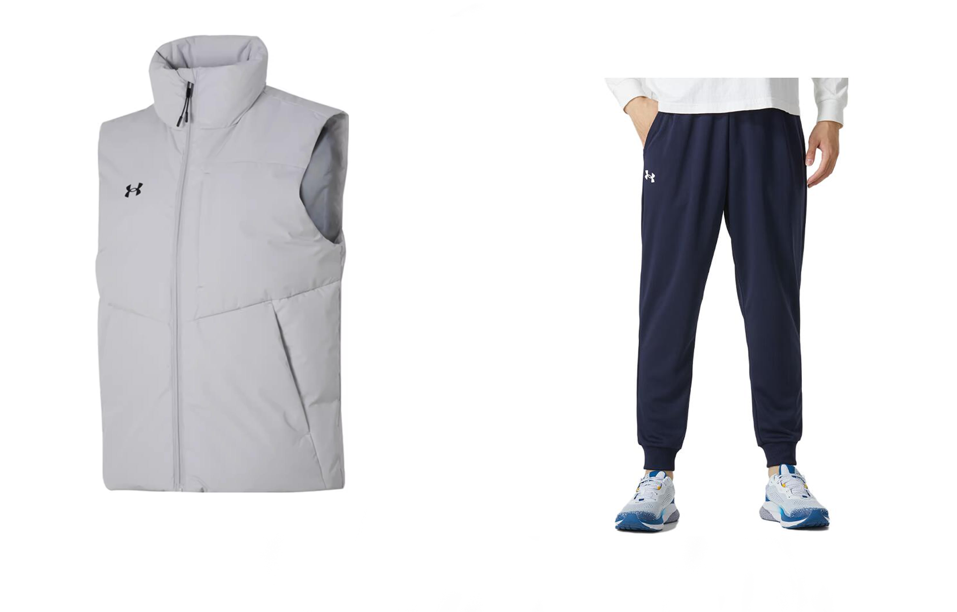 Under Armour Casual Sportswear Men’s Clothing Sets Gray+Navy Blue Stand Collar Moderate