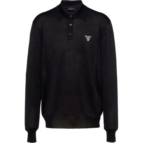 PRADA Polo Shirts Men's Black Polo Collar Moderate Other