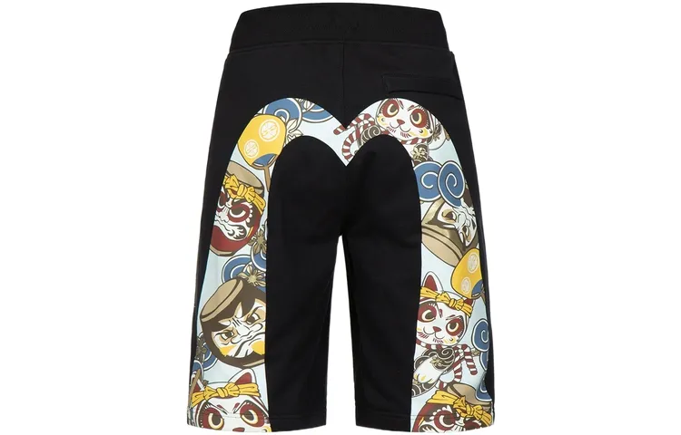 EVISU Taiko Daruma Print Shorts Men Black