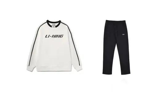 Li Ning Sports Fashion Collection Casual Sportswear Men's Set White+Black Crew Neck Moderate