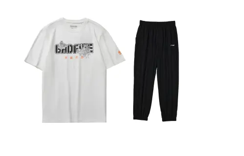 Li Ning Sports Basketball Collection Casual Sportswear Men's Set Basic White+Black Crew Neck Moderate