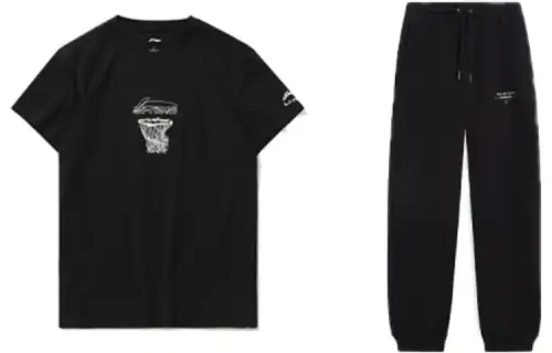 Li Ning Casual Sportswear Men's Set Black+Black Crew Neck Moderate