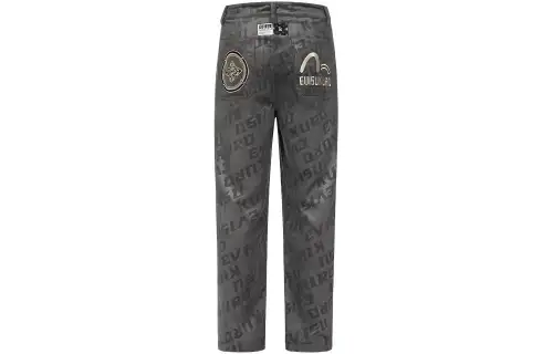 EVISU Casual Pants Men's Charcoal Gray Moderate Straight Fit Pants
