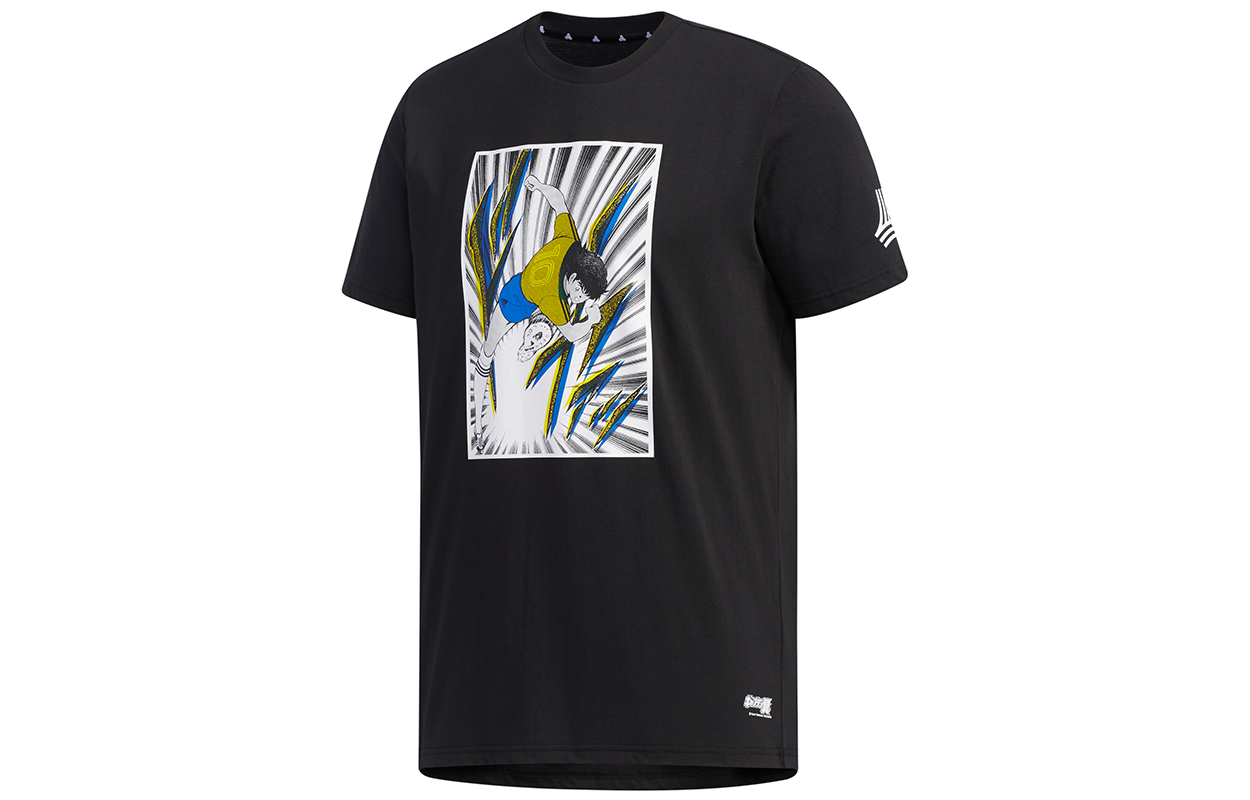 Adidas, retro football uniform for leisure, football black short sleeve T-shirt