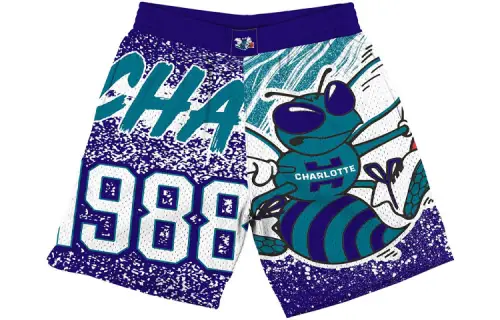 Mitchell & Ness NBA Big Logo Series Charlotte Hornets SW Fan Edition Classic Logo Logo Print Retro Mesh Sports Five-Fifth Pants Basketball Pants Men's Purple