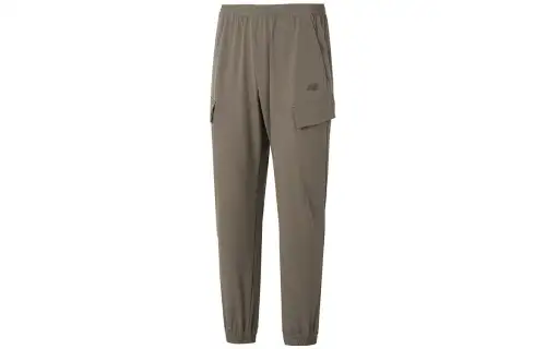 New Balance Solid Color Elastic Waistband Fleece Lined Elastic Cuff Casual Pants Men's Brown