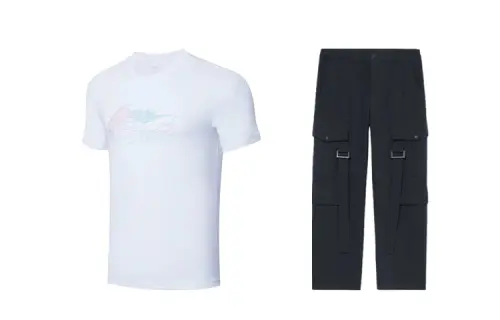 Li Ning Casual Sportswear Unisex Clothing Sets White+Black Crew Neck Moderate