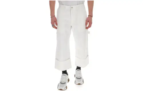 LOEWE Casual Pants Men's White Moderate Wide Leg Pants