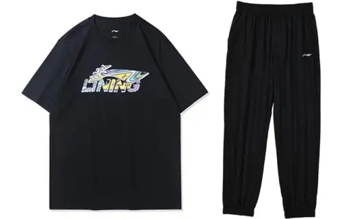 Li Ning Casual Sportswear Unisex Set Black Crew Neck Moderate