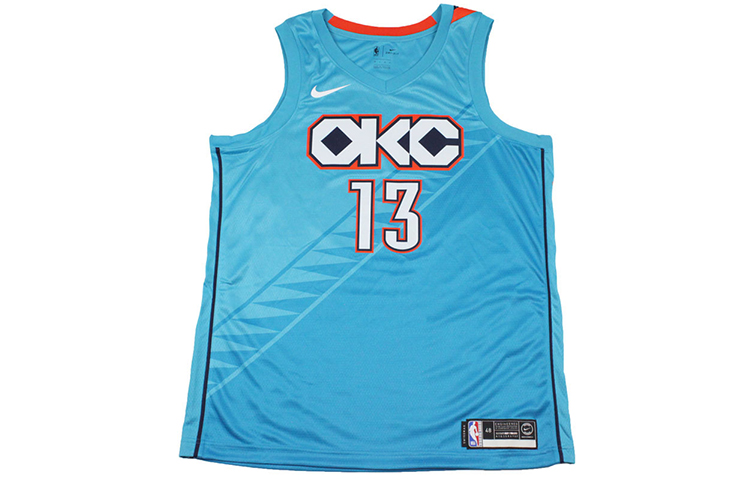 Nike NBA Jersey Paul George Pickled Pepper Thunder No. 13 18-19 Season NBA City Limited SW Fan Edition Jersey Basketball Vest Men's Sky Blue