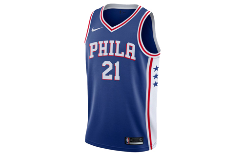 Nike NBA jersey, basketball vest, SW fan version, Embiid, 76ers, No. 21, team limited, men's style, blue